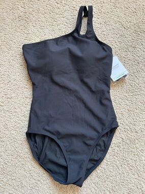 One Shoulder Black Ribbed One Piece Swimsuit
